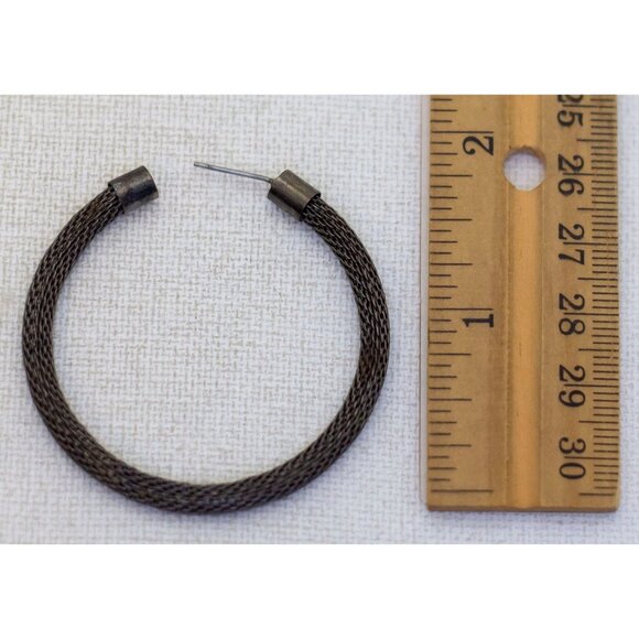 Vintage Silver Tone Chain Style Hoop Earrings - K1 - Picture 2 of 2